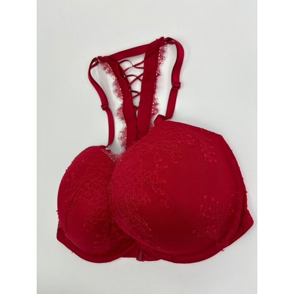 Victoria's Secret Very Sexy Push Up Front Close Lace Bra Red 32DDD - Picture 2 of 5